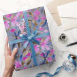 Papier Cadeau Aquarelle Florale En Cèdre Bleu Vénitien Rose<br><div class="desc">Aquarelle peinte à la main</div>
