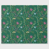 Papier Cadeau Aquarelle florale Fleurs sauvages vert rose bleu c (Plat)