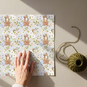 Papier Cadeau Aquarelle Florale Forêt de bois Ours tricoté