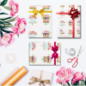 Papier Cadeau Aquarelle Florale gâteaux d'anniversaire