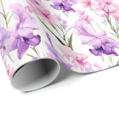 Papier Cadeau Aquarelle florale - Gladiolas rose et violet (Coin rond)