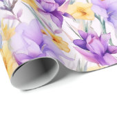 Papier Cadeau Aquarelle florale - Jaune et pourpre - Daffodiques (Coin rond)