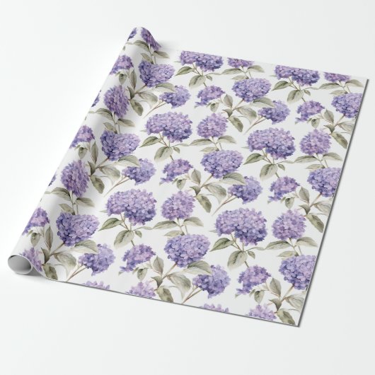 Papier Cadeau Aquarelle florale - Lavande Purple Hydrangeas (Déroulé)