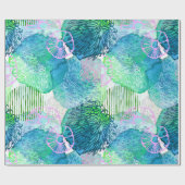 Papier Cadeau Aquarelle florale moderne bleu abstrait rose (Plat)