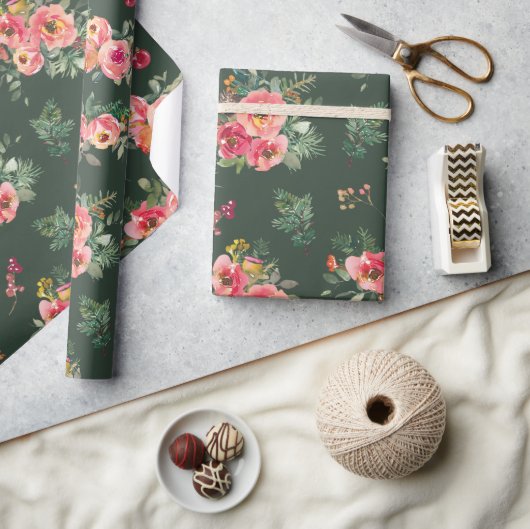 Papier Cadeau Aquarelle Florale | Noël vert botanique (Artisanat)