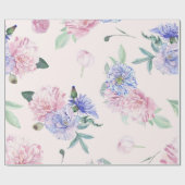 Papier Cadeau Aquarelle florale rose et bleu (Plat)