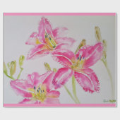 Papier Cadeau Aquarelle florale rose Lillies (Plat)