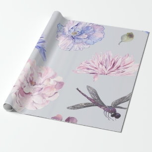 Papier Cadeau Aquarelle florale rose rose