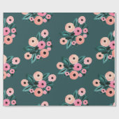 Papier Cadeau Aquarelle florale sarcelle et rose (Plat)
