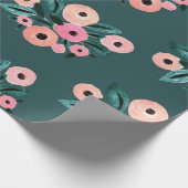 Papier Cadeau Aquarelle florale sarcelle et rose (Coin)