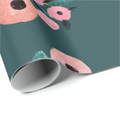 Papier Cadeau Aquarelle florale sarcelle et rose (Coin rond)