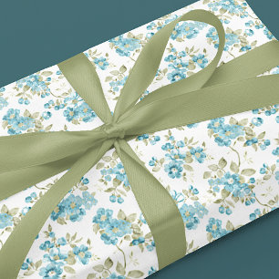 Papier Cadeau Aquarelle Florale Turquoise Vert Olive