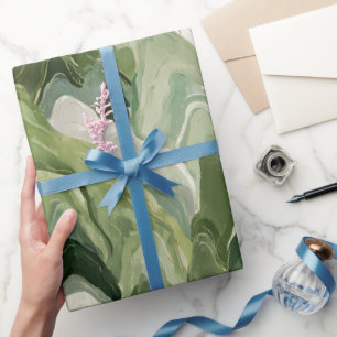 Papier Cadeau Aquarelle fluide verte forêt motif abstrait