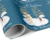 Papier Cadeau Aquarelle Forêt de patinage sur glace Animaux sur (Coin rond)