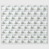 Papier Cadeau Aquarelle Forêt de sapins rustiques hiver (Plat)