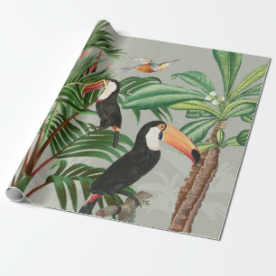 Papier Cadeau Aquarelle Forêt tropicale et Oiseaux du Toucan