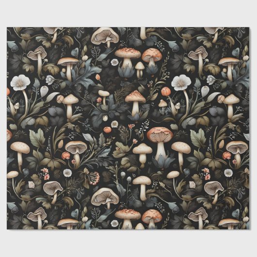 Papier Cadeau Aquarelle Forêt Verdure Champignons Automne (Plat)