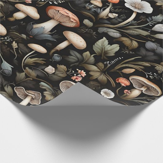 Papier Cadeau Aquarelle Forêt Verdure Champignons Automne (Coin)