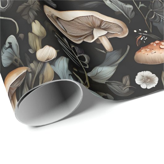 Papier Cadeau Aquarelle Forêt Verdure Champignons Automne (Coin rond)