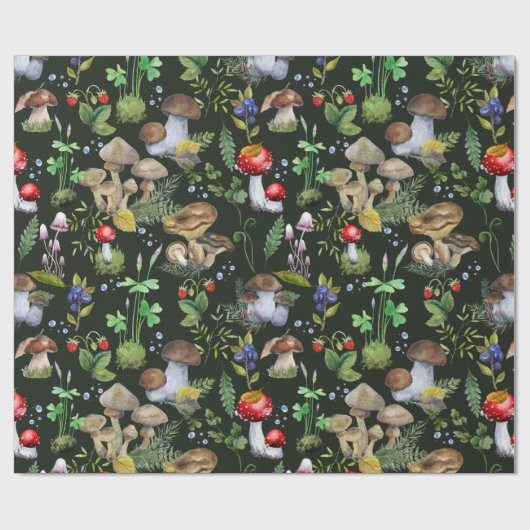 Papier Cadeau Aquarelle Forêt Verdure Champignons Berries Automn (Plat)