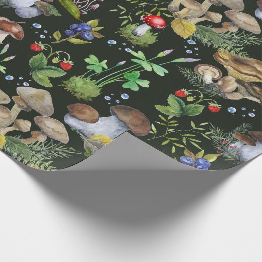 Papier Cadeau Aquarelle Forêt Verdure Champignons Berries Automn (Coin)