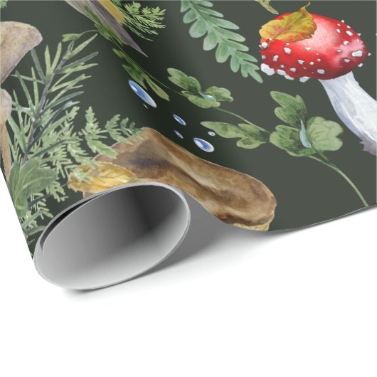 Papier Cadeau Aquarelle Forêt Verdure Champignons Berries Automn (Coin rond)