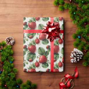 Papier Cadeau Aquarelle fraise et coccinelle Motif sans couture