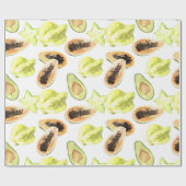 Papier Cadeau Aquarelle Fruits exotiques comestibles Monogramme  (Plat)