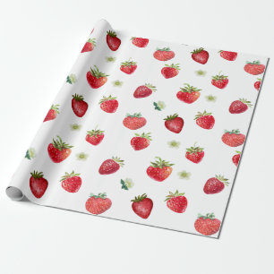 Papier Cadeau Aquarelle Fruits fraises et fleurs fraises