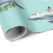 Papier Cadeau Aquarelle Grand requin blanc Reef Noël (Coin rond)