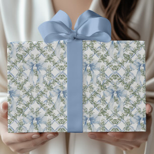 Papier Cadeau Aquarelle grandmillénariste : nœud bleu et verdure