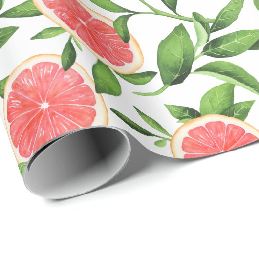 Papier Cadeau Aquarelle Grapefruits et Motif de verdure (Coin rond)