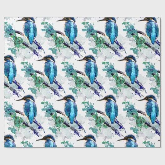 Papier Cadeau Aquarelle Graphique Art Kingfisher Pêche Oiseau ar (Plat)