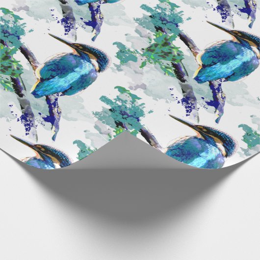 Papier Cadeau Aquarelle Graphique Art Kingfisher Pêche Oiseau ar (Coin)