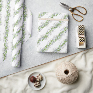 Papier Cadeau Aquarelle Green Christmas Garland