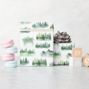 Papier Cadeau Aquarelle Green Trees Motif forestier