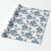 Papier Cadeau Aquarelle Gris et Bleu Floral Modèle vacances (Déroulé)