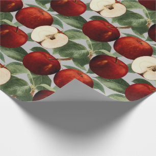 Papier Cadeau Aquarelle grise botanique de pommes rouges