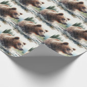 Papier Cadeau Aquarelle Grizzli Ours Faune Nature Art (Coin)