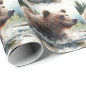 Papier Cadeau Aquarelle Grizzli Ours Faune Nature Art (Coin rond)