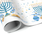 Papier Cadeau Aquarelle Hanoukka Holiday (Coin rond)