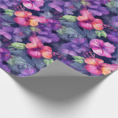 Papier Cadeau Aquarelle Hibiscus (foncé I) Papier à envelopper (Coin)