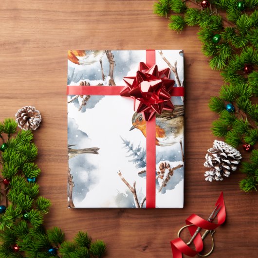 Papier Cadeau Aquarelle hiver anglais Robin Bird Nature (Cadeau de vacances)