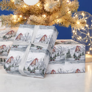 Papier Cadeau Aquarelle hiver Gnome de Noël