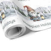 Papier Cadeau Aquarelle hiver Gnome de Noël (Coin rond)