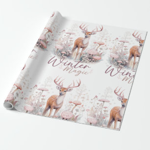 Papier Cadeau Aquarelle Hiver Magique Cerf