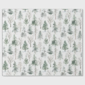 Papier Cadeau Aquarelle hiver Pins rustiques Arbres Forêt Neige (Plat)