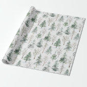 Papier Cadeau Aquarelle hiver Pins rustiques Arbres Forêt Neige (Déroulé)