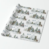 Papier Cadeau Aquarelle Hiver Scène Forêt Boisée Reindeer W (Déroulé)