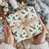 Papier Cadeau Aquarelle hiver verdure et baies Noël